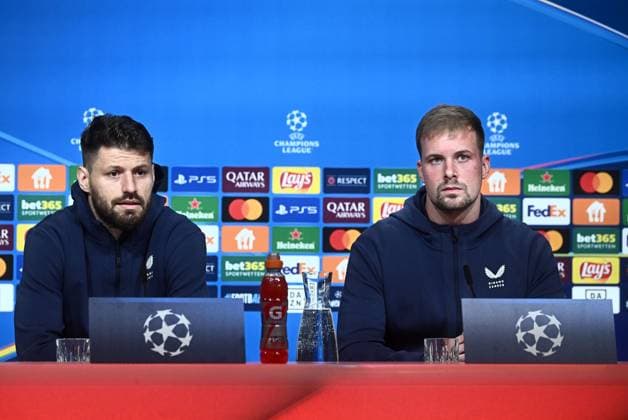 Dinamo Zagreb press conference, PK, Pressekonferenz Dinamo Zagreb Head Coach Sergej Jakirovic and Bruno Petkovic speak at Dinamo Zagreb press conference ahed UEFA Champions League match against FC Bayern Munchen at Allianz Arena in Munich, Germany, September 14, 2024.  MarkoxLukunic PIXSELL
