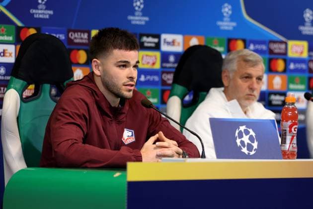 Ligue des Champions PHOTOPQR VOIX DU NORD FLORENT MOREAU ; 16 09 2024 ; Lisbonne, le 16 09 2024. Estadio Jose-Avalade. LUCAS CHEVALIER lors de la conference de presse a la veille du match de Ligue des Champions entre le LOSC et le Sporting Clube de Portugal. PHOTO FLORENT MOREAU LA VOIX DU NORD press conference, PK, Pressekonferenz on the eve of their UEFA Champions League football match against Sporting CP at the Jose Alvalade stadium in Lisbon on September 16, 2024. PORTUGAL France  Copyright: xPHOTOPQR VOIXxDUxNORD MAXPPPxFLORENTxMOREAUx 20240916VDN4028 20240916VDN4028