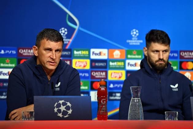 Munich, Germany, 160924. Allianz Arena. press conference, PK, Pressekonferenz of GNK Dinamo on the eve of the match of the 1st round of the UEFA Champions League against Bayern Munich. In the photo: Sergej Jakirovic, Bruno Petkovic. Photo: Ronald Gorsic CROPIX Copyright: xxRonaldxGorsicx press_dinamo2-160924