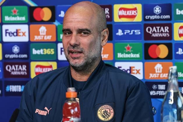 UEFA Champions League Manchester City v Inter Milan press conference, PK, Pressekonferenz Pep Guardiola manager of Manchester City speaks in the pre-match press conference during the UEFA Champions League Manchester City v Inter Milan Press conference at Etihad Stadium, Manchester, United Kingdom, 17th September 2024 (Photo by Mark Cosgrove News Images) Manchester Etihad Stadium Manchester United, ManU Kingdom Copyright: xMarkxCosgrove NewsxImagesx