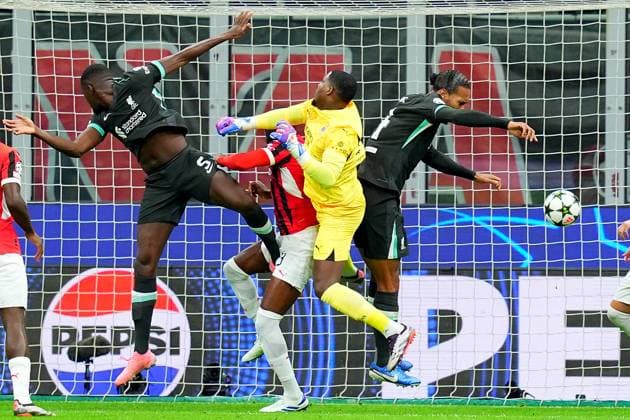 Liverpool hibrahima konate scores the goal 1-1 during the Uefa Champions League soccer match between Milan and Liverpool at the San Siro Stadium in Milan, north Italy -Tuesday , September 17 2024. - Soccer .  Copyright: xSpada LaPressex