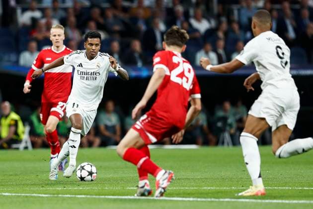 September 17, 2024, Madrid, Madrid, SPAIN: Rodrygo Goes of Real Madrid in action during the UEFA Champions League 2024 25 League Phase MD1 match between Real Madrid CF and VfB Stuttgart at Estadio Santiago Bernabeu on September 17, 2024 in Madrid, Spain. Madrid SPAIN - ZUMAa181 20240917_zaa_a181_022 Copyright: xIrinaxR.xHipolitox