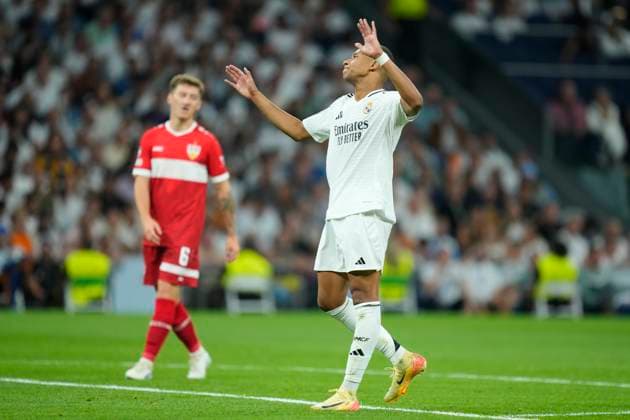 Real Madrid C.F. v VfB Stuttgart - UEFA Champions League 2024 25 League Phase MD1 Kylian Mbappe centre-forward of Real Madrid and France lament a failed occasion during the UEFA Champions League 2024 25 League Phase MD1 match between Real Madrid C.F. and VfB Stuttgart at Estadio Santiago Bernabeu on September 17, 2024 in Madrid, Spain. Madrid Spain  Copyright: xJosexBretonx originalFilename:bretonhernandez-realmadr240917_npVAt.jpg