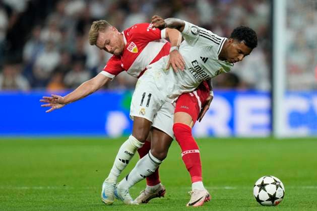 ESP: Real Madrid and VLF Stuttgart. UEFA Champions League. Date 1 Maximilian Mittelstädt of VfB Stuttgart and Rodrigo Goes of Real Madrid CF during the UEFA Champions League match between Real Madrid and VLF Stuttgart played at Santiago Bernabeu Stadium on September 17, 2024 in Madrid, Spain. kpng Copyright: xJuanxPerezx xPRESSINPHOTOx PS_240917_RMA_STT_023