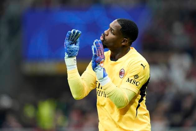 Mike Maignan (AC Milan) gestures, UEFA Champions League 2024 25 League Phase MD1, AC Milan v Liverpool FC, Stadio Giuseppe Meazza (San Siro), September 17, 2024, Milan, Italy.