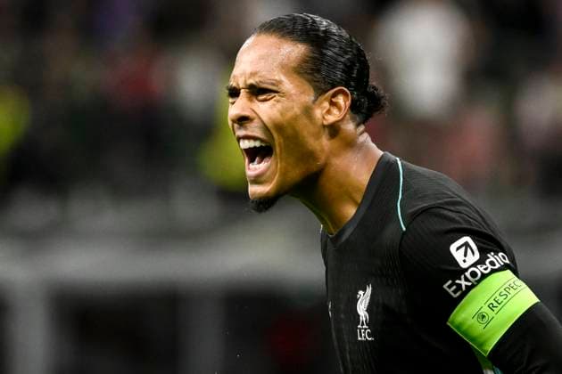 Virgil van Dijk of Liverpool FC screams during the UEFA Champions League 2024 205 football match between AC Milan and Liverpool FC at San Siro stadium in Milano (Italy), September 17, 2024. AndreaxStaccioli