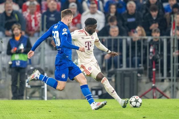 Marko Rog 30 (GNK Dinamo Zagreb), Alphonso Davies 19 (FC Bayern Muenchen), FC Bayern Muenchen vs. GNK Dinamo Zagreb, Fussball, UEFA Champions League, 1. Spieltag, 17.09.2024 DFB regulations prohibit any use of photographs as image sequences and or quasi-video Muenchen Bayern Deutschland