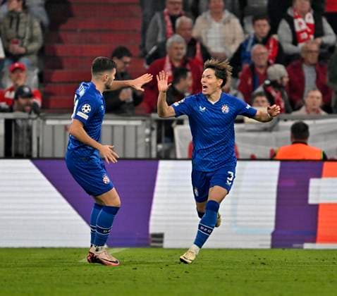 17.09.2024, Fussball UEFA Championsleague 2024 2025: 1.Spieltag, FC Bayern München - Dinamo Zagreb, in der Allianz-Arena München. Torjubel von Takuya Ogiwara (Dinamo Zagreb)