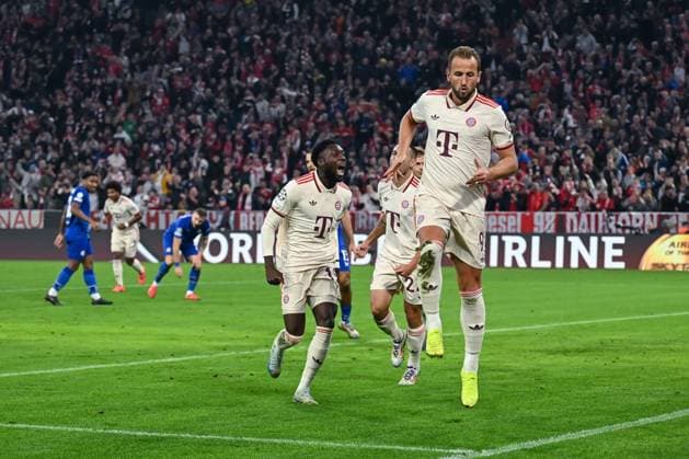 17.09.2024, Fussball, Champions League, 1. Spieltag, Saison 2024 2025, FC Bayern München - Dinamo Zagreb, Harry Kane (FC Bayern München) freut sich über das Tor zum 4:2. xRHR-FOTO TKx Copyright: RHR-FOTOx RHR-FOTO TK