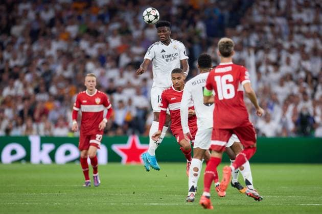 Aurelien Tchouameni of Real Madrid CF in action during the UEFA Champions League match between Real Madrid v VFB Stuttgart at Santiago Bernabeu on September 17, 2024 in Madrid (Photo by: LGM) FOOTBALL : Real Madrid vs VFB Stuttgart - UEFA Ligue des Champions - 17 09 2024 LGM Panoramic 