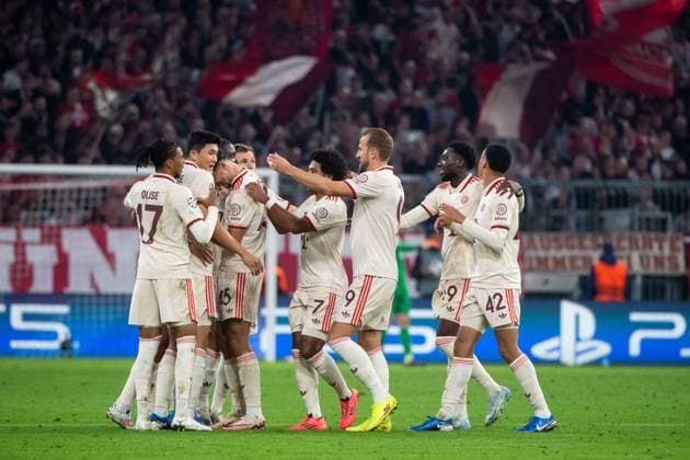 Raphael Guerreiro (FC Bayern Muenchen, 22), Dayot Upamecano (FC Bayern Muenchen, 02), Min-Jae Kim (FC Bayern Muenchen, 03), Michael Olise (FC Bayern Muenchen, 17), Harry Kane (FC Bayern Muenchen, 09), Alphonso Davies (FC Bayern Muenchen, 19), Jamal Musiala (FC Bayern Muenchen, 42) jubeln ueber das Tor zum 2:0, GER, FC Bayern Muenchen vs. GNK Dinamo Zagreb, Fussball, Champions League, 1. Spieltag, Spielzeit 2024 2025, 17.09.2024 GER, FC Bayern Muenchen vs. GNK Dinamo Zagreb, Fussball, Champions League, 1. Spieltag, Spielzeit 2024 2025, 17.09.2024 Muenchen Copyright: xEibner-Pressefoto Memmlerx EP_MMR
