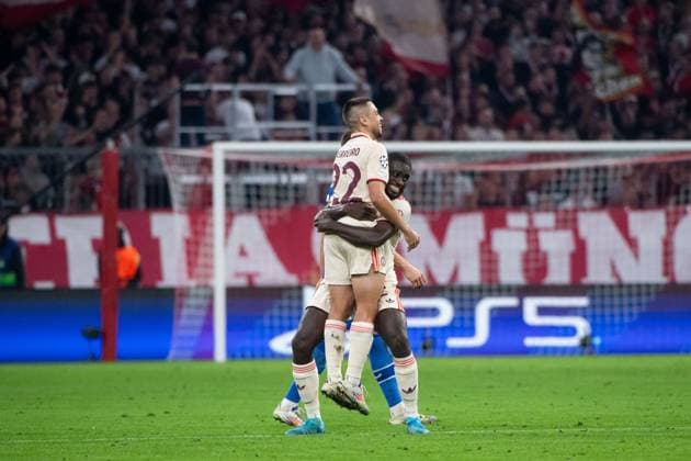 Raphael Guerreiro (FC Bayern Muenchen, 22), Dayot Upamecano (FC Bayern Muenchen, 02) jubeln ueber das Tor zum 2:0, GER, FC Bayern Muenchen vs. GNK Dinamo Zagreb, Fussball, Champions League, 1. Spieltag, Spielzeit 2024 2025, 17.09.2024 GER, FC Bayern Muenchen vs. GNK Dinamo Zagreb, Fussball, Champions League, 1. Spieltag, Spielzeit 2024 2025, 17.09.2024 Muenchen Copyright: xEibner-Pressefoto Memmlerx EP_MMR