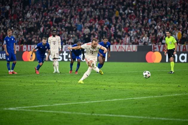 17.09.2024, Fussball, Champions League, 1. Spieltag, Saison 2024 2025, FC Bayern München - Dinamo Zagreb, Elfmeter. Harry Kane (FC Bayern München) erzielt das Tor zum 6:2. xRHR-FOTO TKx Copyright: RHR-FOTOx RHR-FOTO TK
