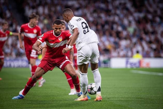 UEFA Champions League soccer match Real Madrid vs Stuttgart at Santiago Bernabeu Stadium in Madrid. 17 September 2024 Kylian Mbappe 900 Cordon Press  900 CordonxPress LOF - Champions League soccer match Real Madrid vs Stuttgart