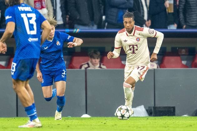 Michael Olise 17(FC Bayern Muenchen) im Zweikampf, FC Bayern Muenchen vs. GNK Dinamo Zagreb, Fussball, UEFA Champions League, 1. Spieltag, 17.09.2024 DFB regulations prohibit any use of photographs as image sequences and or quasi-video Muenchen Bayern Deutschland