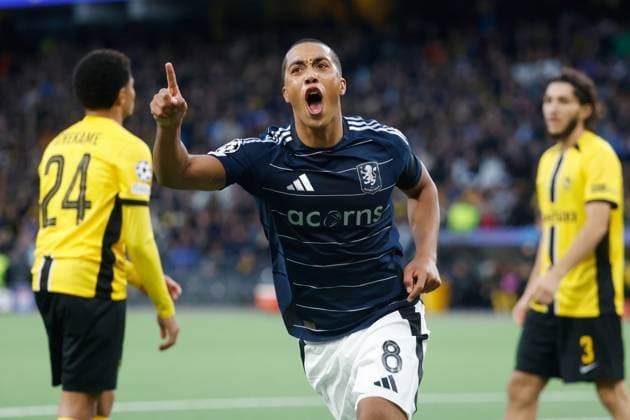 Sport Bilder des Tages Young Boys - Aston Villa Torjubel Youri Tielemans (Aston Villa) 17.09.2024 Wankdorf Stadion Bern , SCHWEIZ, Fussball 2024 2025 UEFA Champions League BSC Young Boys Bern - Aston Villa Torjubel Youri Tielemans (Aston Villa)