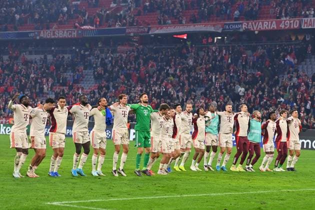 Schlussjubel, Teamfoto,Team,Mannschaft,Mannschaftsfoto. Jubel,Freude,Begeisterung,Aktion, Fussball Champions League , FC Bayern Muenchen - GNK Dinamo Zagreb 9-2 am 17.09.2024, A L L I A N Z A R E N A. Â
