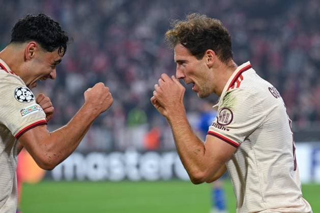 17.09.2024, Fussball, Champions League, 1. Spieltag, Saison 2024 2025, FC Bayern München - Dinamo Zagreb, Leon Goretzka (FC Bayern München) (r) freut sich über das Tor zum 9:2 mit Aleksandar Pavlovic (FC Bayern München) (l). xRHR-FOTO TKx Copyright: RHR-FOTOx RHR-FOTO TK
