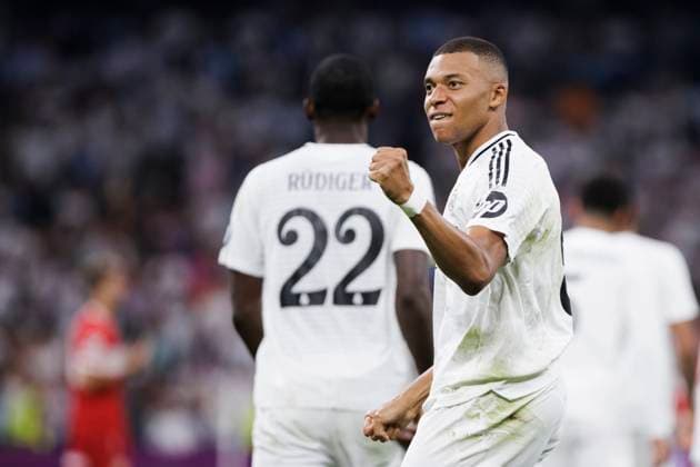 MADRID, SPAIN - SEPTEMBER 17: Kylian Mbappe of Real Madrid celebrates a goal during the UEFA CHAMPIONS LEAGUE 2024 25 match between Real Madrid and VfB Stuttgart at Santiago Bernabeu Stadium. PLEASExDONTxSENDxTOxIMAGOx!!  (266904801)