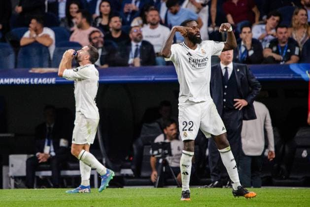 September 17, 2024, Madrid, Spain: Antonio Rudiger (L) and Daniel Carvajal (R) of Real Madrid celebrate a goal for their team during the 2024 25 UEFA Champions League group stage match between Real Madrid CF and VfB Stuttgart at Santiago BernabÃˆu Stadium Real Madrid defeated Stuttgart tonight at the Santiago Bernabeu stadium by 3 goals to 1 in the first match of the 2024-2025 UEFA Champions League. Madrid Spain - ZUMAs197 20240917_aaa_s197_271 Copyright: xDavidxCanalesx