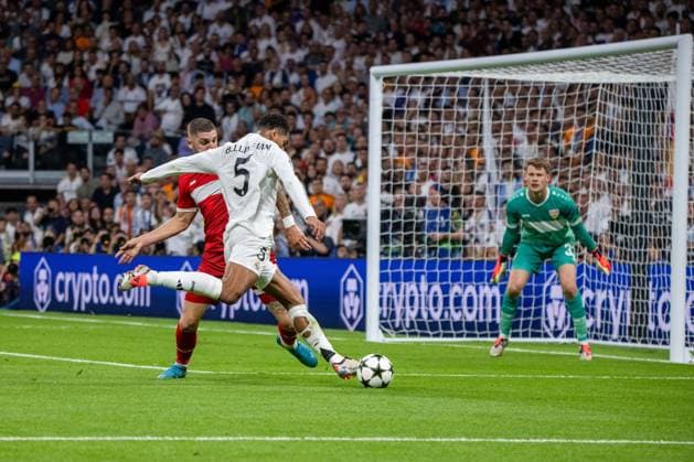 September 17, 2024, Madrid, Spain: Jude Bellingham (5) of Real Madrid during the 2024 25 UEFA Champions League Round of 1 match between Real Madrid CF and VfB Stuttgart at the Santiago BernabÃˆu Stadium Real Madrid defeated Stuttgart tonight at the Santiago Bernabeu stadium by 3 goals to 1 in the first match of the 2024-2025 UEFA Champions League. Madrid Spain - ZUMAs197 20240917_aaa_s197_281 Copyright: xDavidxCanalesx