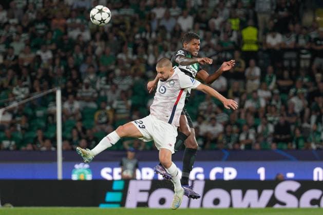 September 17, 2024, Lisbon, Portugal: Edon Zhegrova of Lille OSC (L) and Matheus Reis of Sporting CP (R) in action during the UEFA Champions League phase first match between Sporting CP and Lillie OSC at Estadio Jose Alvalade. Final score: Sporting CP 2:0 Lille OSC Lisbon Portugal - ZUMAs197 20240917_aaa_s197_361 Copyright: xBrunoxdexCarvalhox