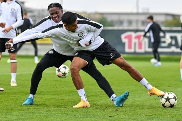 SOCCER - UEFA CL, Brest vs Sturm GRAZ,AUSTRIA,18.SEP.24 - SOCCER - UEFA Champions League, Stade Brestois 29 vs SK Sturm Graz, preview, training Sturm. Image shows Seedy Jatta and Manprit Sarkaria (Sturm).  GEPAxpictures xAvnixRetkoceri