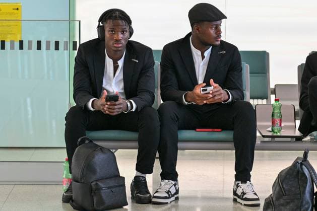 SOCCER - UEFA CL, Brest vs Sturm GRAZ,AUSTRIA,18.SEP.24 - SOCCER - UEFA Champions League, Stade Brestois 29 vs SK Sturm Graz, preview, departure Sturm. Image shows Seedy Jatta and Tochi Chukwuani (Sturm).  GEPAxpictures xAvnixRetkoceri