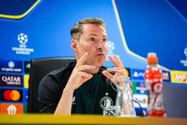 Champions League 2024-2025: press conference, PK, Pressekonferenz of Feyenoord Rotterdam - Feyenoord coach Brian Priske during the press conference of Feyenoord in preparation of the Champions League duel against Bayer 04 Leverkussen at Stadion Feijenoord De Kuip on 18 September 2024 in Rotterdam, The Netherlands. Copyright: xYannickxVerhoevenx
