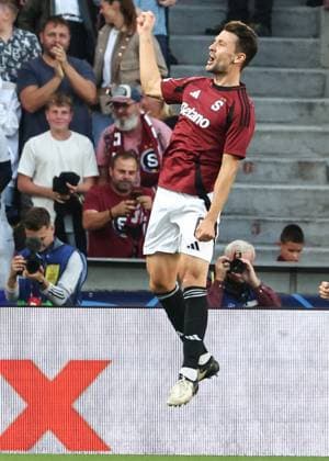 SOCCER - UEFA CL, Prag vs RBS PRAGUE,CZECH REPUBLIC,18.SEP.24 - SOCCER - UEFA Champions League, AC Sparta Prag vs Red Bull Salzburg. Image shows the rejoicing of scorer Kaan Kairinen (Sparta).  GEPAxpictures xDavidxGeieregger