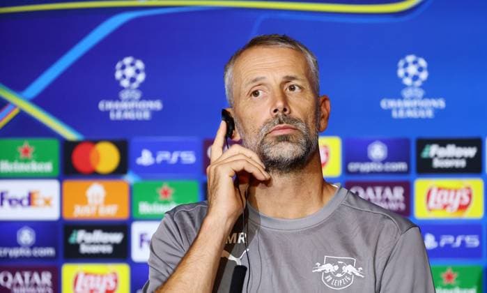 Atletico Madrid - RB Leipzig CL MD-1 Madrid, 18.09.2024, Estadio Wanda Metropolitano, Fussball , UEFA Champions League, 1. Spieltag, Atletico Madrid vs. RB Leipzig , Matchday-1, Pressekonferenz , Im Bild; Trainer Marco Rose, RB Leipzig , Only editorial use! Foto nur zur redaktionellen Nutzung bestimmt! , UEFA regulations prohibit any use of photographs as image sequences and or quasi-video ,