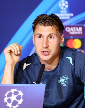 Atletico Madrid - RB Leipzig CL MD-1 Madrid, 18.09.2024, Estadio Wanda Metropolitano, Fussball , UEFA Champions League, 1. Spieltag, Atletico Madrid vs. RB Leipzig , Matchday-1, Pressekonferenz , Im Bild; Willi Orban (Player, RB Leipzig) , Only editorial use! . , UEFA regulations prohibit any use of photographs as image sequences and or quasi-video ,