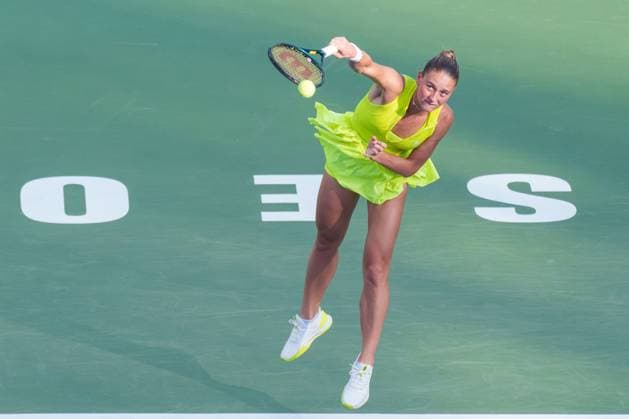 2024 WTA, Tennis Damen tennis Hana Bank Korea Open SEOUL, SOUTH KOREA, SEP 18: Marta Kostyuk (UKRAINE) during WTA Tour tennis Hana Bank Korea Open Singles Round of 16 at the seoul olympic park tennis center in Seoul, South Korea, on September 18, 2024. Seoul the Seoul Olympic Park Tennis Ce South Korea 8111_280324 Copyright: xStevexChoxKyewoong PentaxPressx