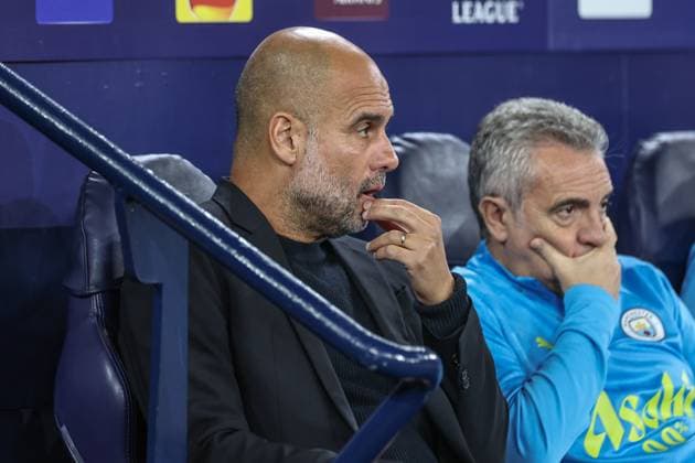 UEFA Champions League league stage Manchester City v Inter Milan Pep Guardiola manager of Manchester City during the UEFA Champions League league stage match Manchester City vs Inter Milan at Etihad Stadium, Manchester, United Kingdom, 18th September 2024 (Photo by Mark Cosgrove News Images) Manchester Etihad Stadium Manchester United, ManU Kingdom Copyright: xMarkxCosgrove NewsxImagesx