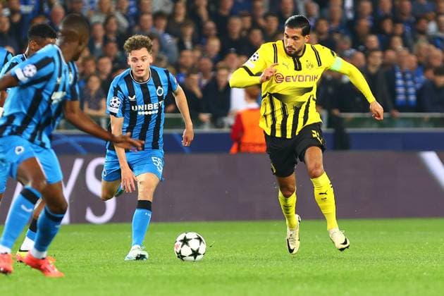im Zweikampf, Aktion, mit Emre Can 23 (Borussia Dortmund) Maxim De Cuyper 55 (Club Brugge) Club Brugge vs. Borussia Dortmund, UEFA Champions League, Fussball, 1. Spieltag, Saison 2024 2025, 18.09.2024 FOTO: kolbert-press Ant Palmer Jan Breydel Stadion Belgien
