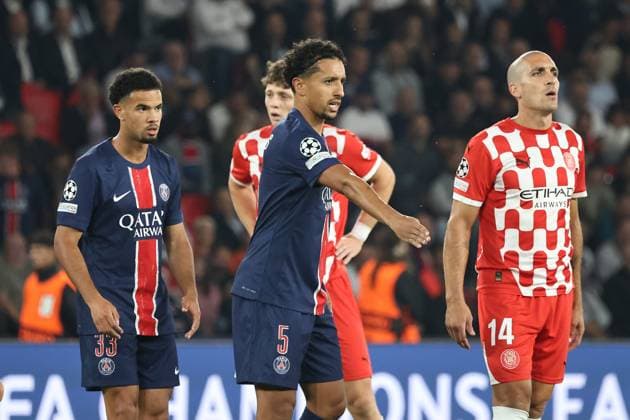 Psg-Gérone PHOTOPQR LE PARISIEN LP Fred Dugit ; Paris ; 18 09 2024 ; Sports Parc des Princes à Paris (XVIe), le 18 09 2024 1er tour de Ligue des champions de football Psg-Gérone Warren Zaire Emery Marquinhos LP Fred Dugit - the Champions League match between PSG and Girona FC, at the Parc des Princes, on September 18, 2024.