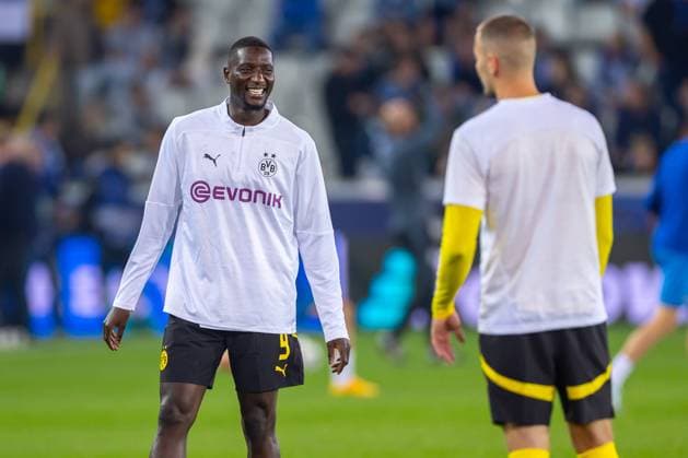 18.09.2024, Fussball, Saison 2024 2025, UEFA Champions League, 1. Spieltag, FC Brügge - Borussia Dortmund, Serhou Guirassy (Borussia Dortmund) lacht, Brügge Jan Breydel Stadion Belgien xRHR-FOTO DEx Copyright: DennisxEwert RHR-FOTOx RHR-FOTO DE