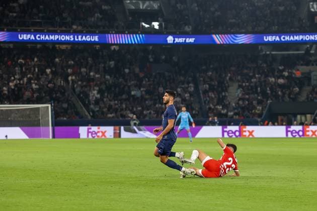 18-09-2024 PSG - Girona Denis TRASFI MAXPPP - (C) Denis TRASFI MAXPPP - à Boulogne-Billancourt au Parc des Princes le 18-09-2024 - UEFA Ligue des champions, Ligue des Champions, Champion s league, Match de poule : Paris Saint Germain - Girona FC - FAute sur Marco Asensio - the Champions League match between PSG and Girona FC, at the Parc des Princes, on September 18, 2024.  Copyright: xMAXPPPxDenisxTRASFIx DTR202409187533 DTR202409187533