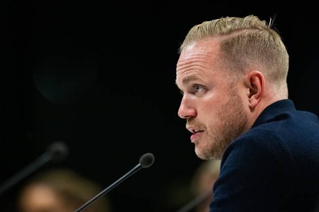 240918 Head coach Head coach Jonas Eidevall of Arsenal at the press conference, PK, Pressekonferenz after the UEFA Women s Champions League qualifying match between Häcken and Arsenal on September 18, 2024 in Gothenburg. Photo: Mathias Bergeld BILDBYRAN kod MB MB0965 fotboll football soccer fotball champions league häcken arsenal dam bbeng kval kvalifisering qualification women kvinner Copyright: MATHIASxBERGELD BB240918MB114
