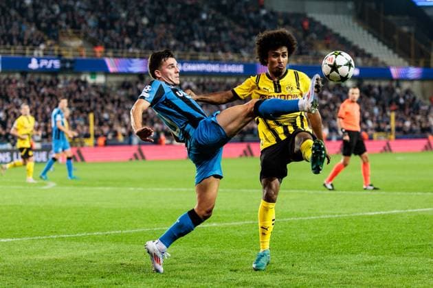 UEFA Champions League: Club Brugge - Borussia Dortmund; 18.09.2024 Zweikampf Hugo Vetlesen (Club Brugge, 10), Karim Adeyemi (Borussia Dortmund, 27) UEFA Champions League: Club Brugge - Borussia Dortmund, Brugge, Jan Breydelstadion am 18.09.2024 Copyright: xBEAUTIFULxSPORTS Wunderlx