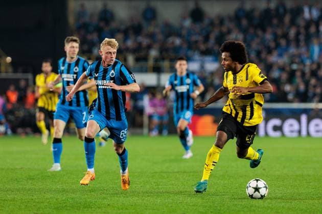 UEFA Champions League: Club Brugge - Borussia Dortmund; 18.09.2024 Zweikampf Joaquin Seys (Club Brugge, 65), Karim Adeyemi (Borussia Dortmund, 27) UEFA Champions League: Club Brugge - Borussia Dortmund, Brugge, Jan Breydelstadion am 18.09.2024 Copyright: xBEAUTIFULxSPORTS Wunderlx