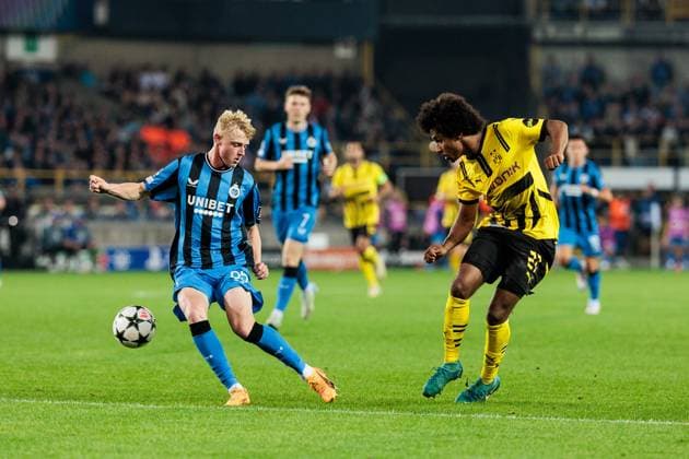 UEFA Champions League: Club Brugge - Borussia Dortmund; 18.09.2024 Zweikampf Joaquin Seys (Club Brugge, 65), Karim Adeyemi (Borussia Dortmund, 27) UEFA Champions League: Club Brugge - Borussia Dortmund, Brugge, Jan Breydelstadion am 18.09.2024 Copyright: xBEAUTIFULxSPORTS Wunderlx