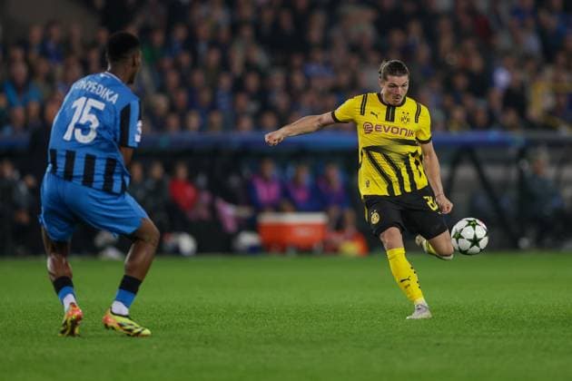 18.09.2024, Fussball, Saison 2024 2025, UEFA Champions League, 1. Spieltag, FC Brügge - Borussia Dortmund, Marcel Sabitzer (Borussia Dortmund) vergibt die Chance, Brügge Jan Breydel Stadion Belgien xRHR-FOTO DEx Copyright: DennisxEwert RHR-FOTOx RHR-FOTO DE