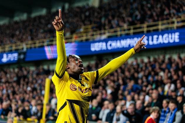 Sport Bilder des Tages UEFA Champions League: Club Brugge - Borussia Dortmund; 18.09.2024 Jubel zum 0:1 durch Jamie Gittens (Borussia Dortmund, 43) UEFA Champions League: Club Brugge - Borussia Dortmund, Brugge, Jan Breydelstadion am 18.09.2024 Copyright: xBEAUTIFULxSPORTS Wunderlx