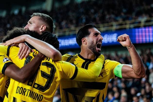 UEFA Champions League: Club Brugge - Borussia Dortmund; 18.09.2024 Jubel zum 0:1 durch Jamie Gittens (Borussia Dortmund, 43) Emre Can (Borussia Dortmund, 23) Jubelfaust UEFA Champions League: Club Brugge - Borussia Dortmund, Brugge, Jan Breydelstadion am 18.09.2024 Copyright: xBEAUTIFULxSPORTS Wunderlx