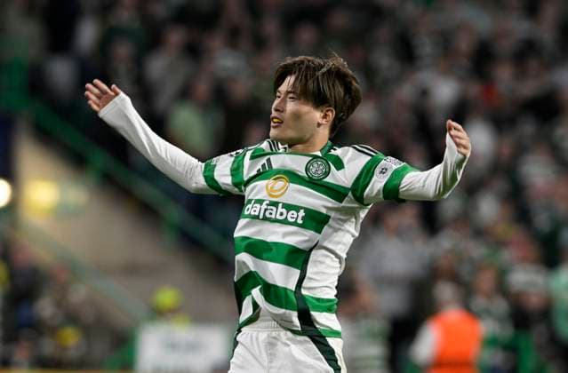 Glasgow, Scotland, 18th September 2024. Kyogo Furuhashi of Celtic scores Celtic™s 2nd goal during the UEFA Champions League match at Celtic Park, Glasgow. Picture credit should read: Neil Hanna Sportimage EDITORIAL USE ONLY. No use with unauthorised audio, video, data, fixture lists, club league logos or live services. Online in-match use limited to 120 images, no video emulation. No use in betting, games or single club league player publications. SPI-3322-0021