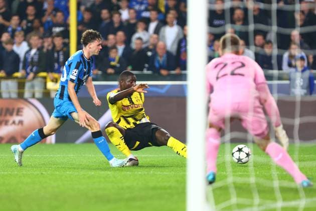 Torchance fuer Sehrou Guirassy 9 (Borussia Dortmund) Club Brugge vs. Borussia Dortmund, UEFA Champions League, Fussball, 1. Spieltag, Saison 2024 2025, 18.09.2024 FOTO: kolbert-press Ant Palmer Jan Breydel Stadion Belgien