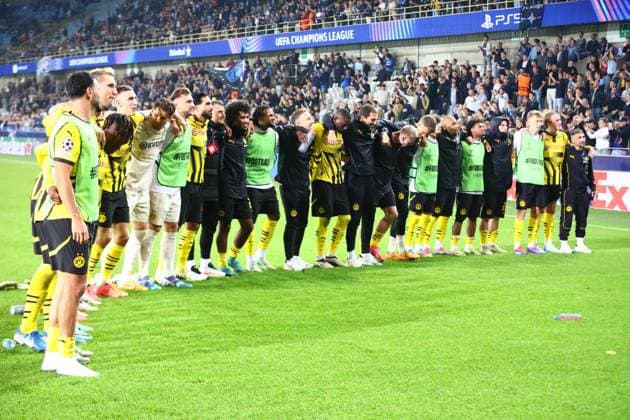 Spielende, die Spieler stehen vor dem Fanblock, Club Brugge vs. Borussia Dortmund, UEFA Champions League, Fussball, 1. Spieltag, Saison 2024 2025, 18.09.2024 FOTO: kolbert-press Ant Palmer Jan Breydel Stadion Belgien