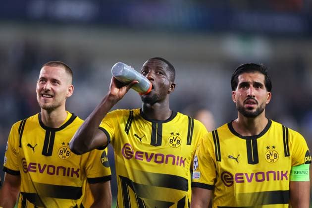 18.09.2024, Fussball, Saison 2024 2025, UEFA Champions League, 1. Spieltag, FC Brügge - Borussia Dortmund, v. l. Waldemar Anton (Borussia Dortmund), Serhou Guirassy (Borussia Dortmund), Emre Can (Borussia Dortmund), Brügge Jan Breydel Stadion Belgien xRHR-FOTO DEx Copyright: DennisxEwert RHR-FOTOx RHR-FOTO DE