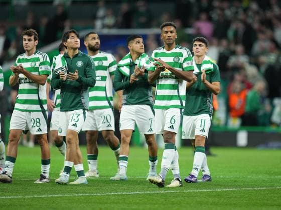 Auston Trusty of Celtic and team mates applaud the fans during a lap of honour after the full-time whistle. Final score Celtic 5 Slovan Bratislava 1. Celtic v Slovan Bratislava, UEFA Champions League, Group Stage, Football, Celtic Park, Glasgow, Scotland, UK, 18 Sep 2024 EDITORIAL USE ONLY No use with unauthorised audio, video, data, fixture lists, club league logos or live services. Online in-match use limited to 120 images, no video emulation. No use in betting, games or single club league player publications. Copyright: xStuartxWallace Shutterstockx 14722221co